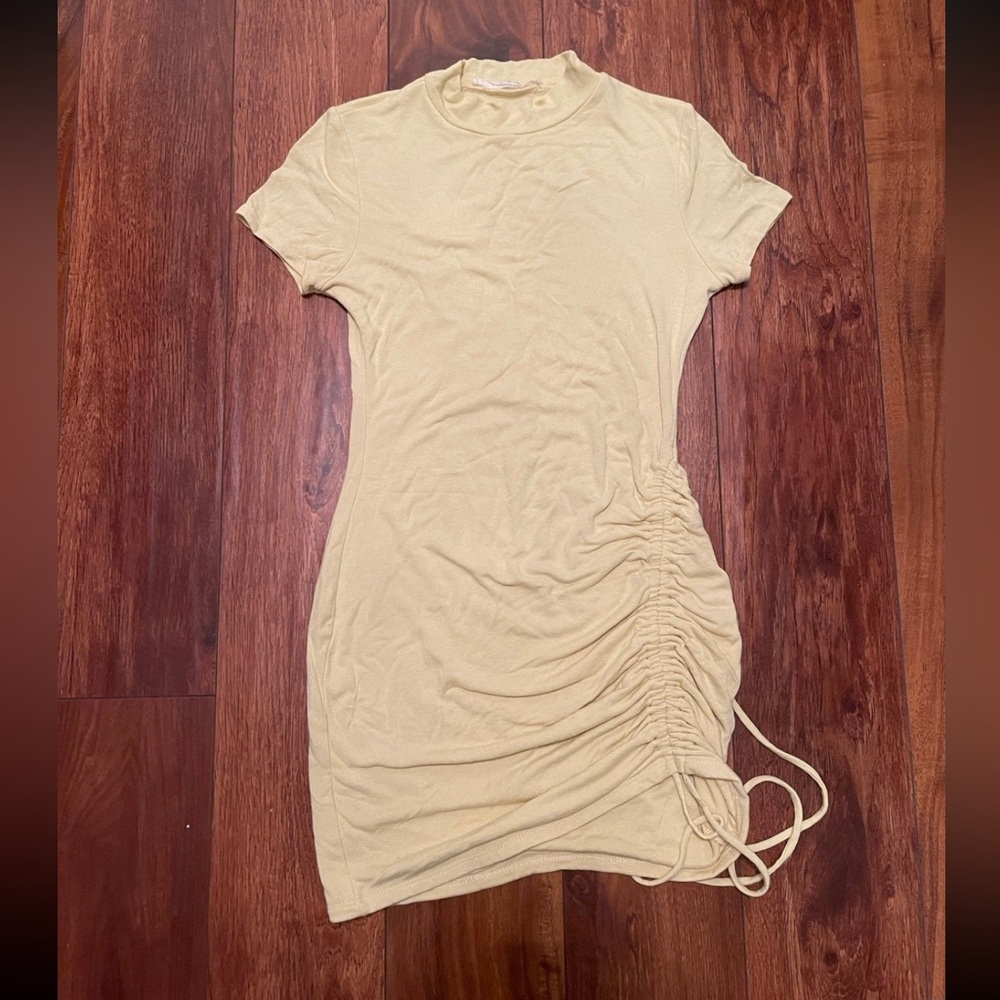 OOTD Fash Pastel Yellow Ruched Mini Dress